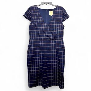 ModCloth Surplice Short Sleeve Dress Navy and Tan XL